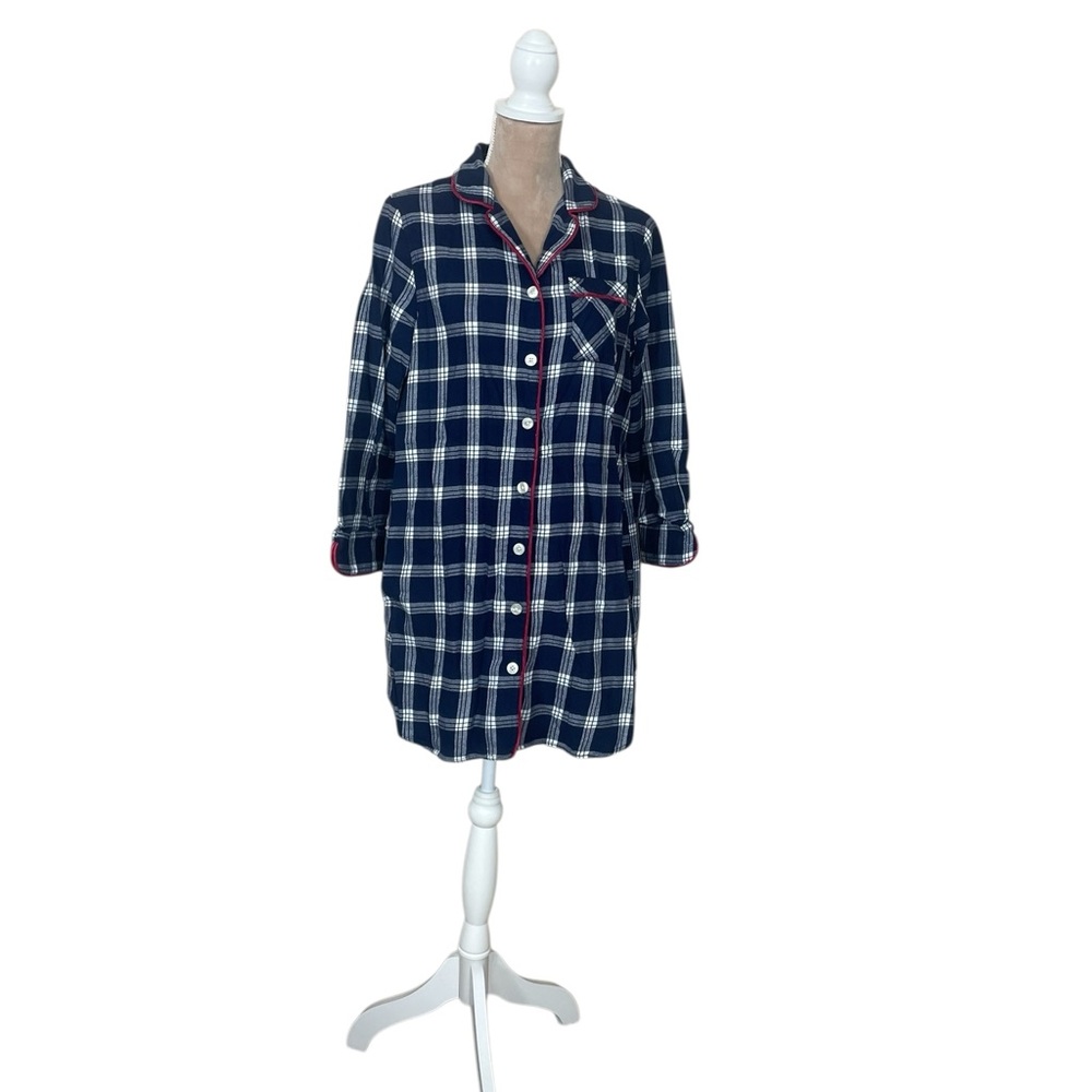 EUC Lands' End Plaid Flannel Long Sleeve Sleep Shirt Nightgown